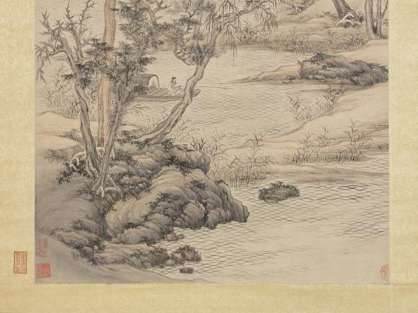 明王紱秋江泛艇　軸