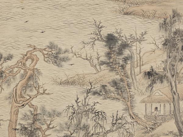 明王紱秋江泛艇　軸