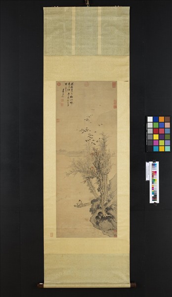 明袁尚統寒江放棹　軸