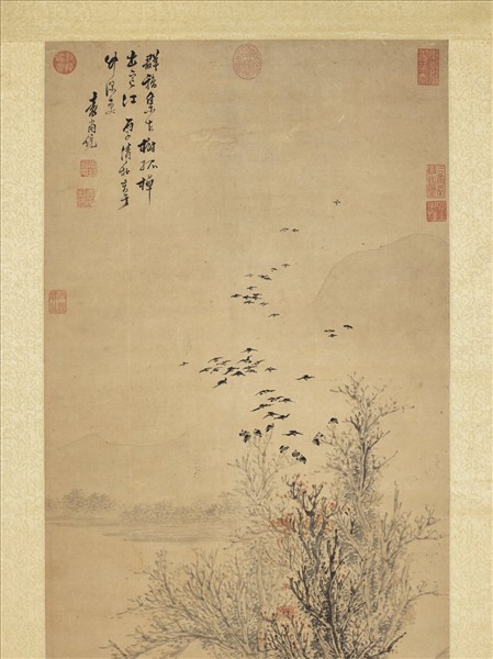 明袁尚統寒江放棹　軸