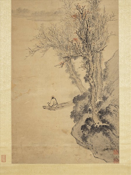 明袁尚統寒江放棹　軸