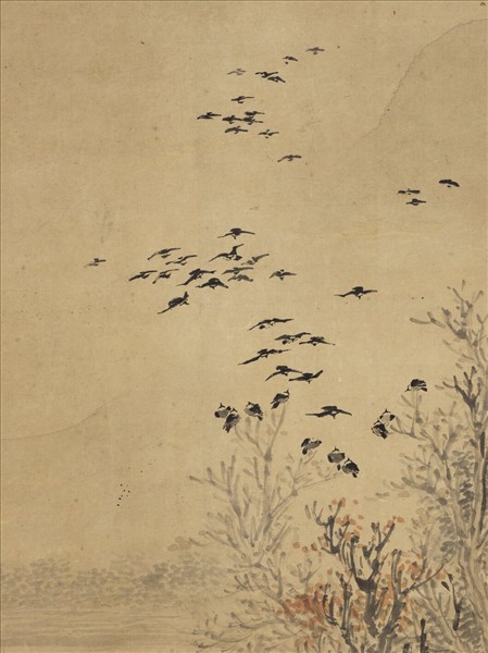 明袁尚統寒江放棹　軸