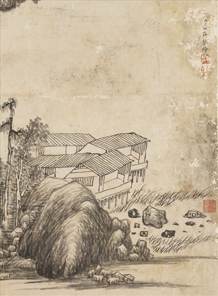 清弘旿墨筆叢岩疊翠　軸