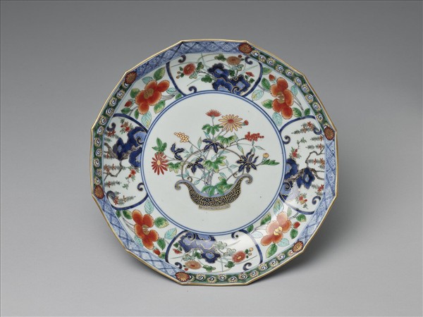 有田窯 五彩花卉紋十二方盤