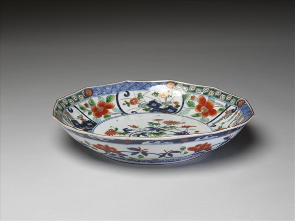 有田窯 五彩花卉紋十二方盤