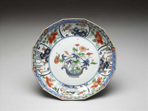 有田窯 五彩花卉紋十二方盤