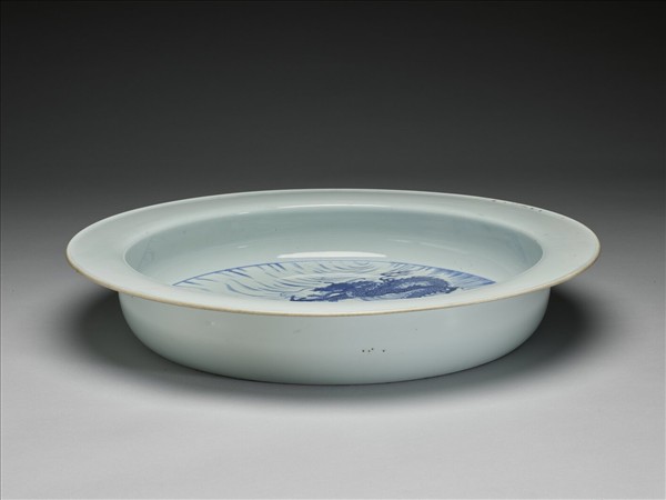 青花魚龍紋折沿洗
