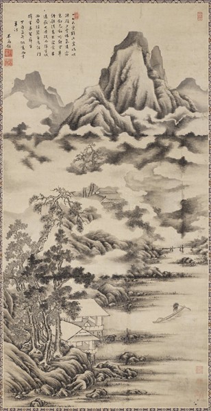 明米萬鍾山水　軸