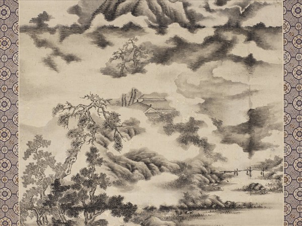 明米萬鍾山水　軸