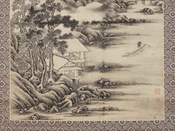 明米萬鍾山水　軸