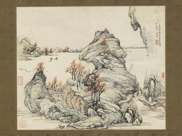 明王建章秋山暮江圖（附跋未裱）　軸