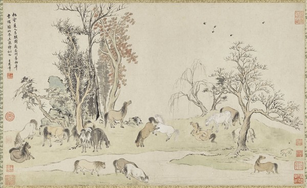 明王建章臨松雪馬圖　軸