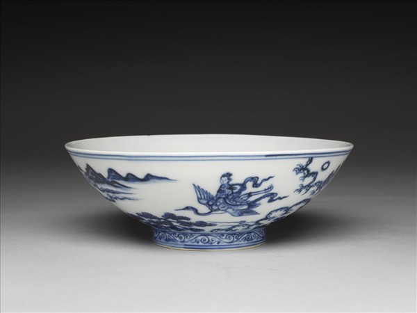 青花仙女乘鶴圖碗