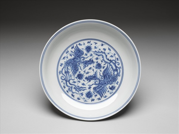 青花穿花鳳凰紋盤