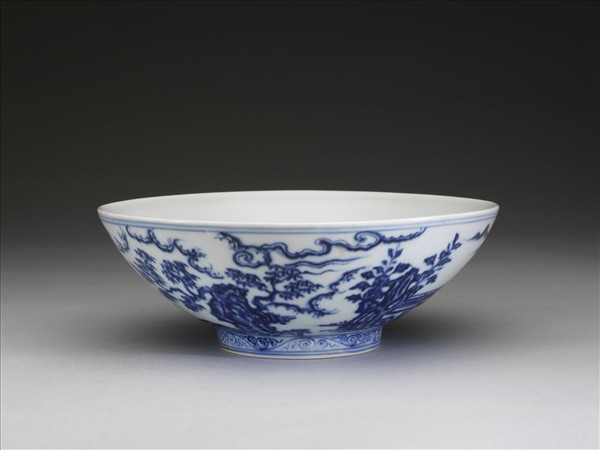 青花山水仕女圖碗