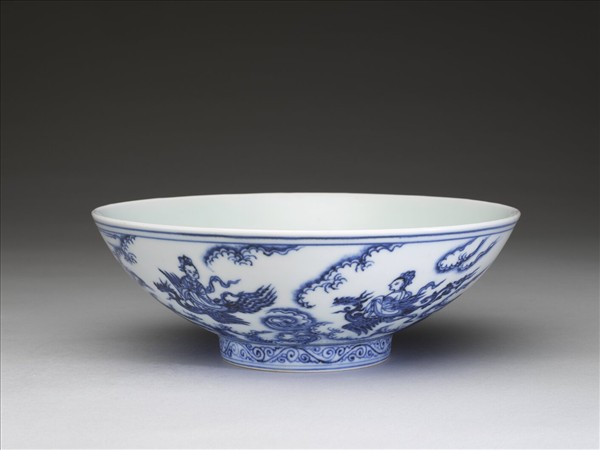 青花雙姝乘鳳圖碗