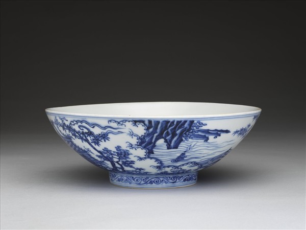 青花山水仕女圖碗