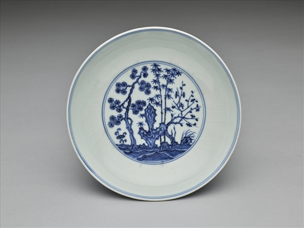 青花庭園仕女圖盤