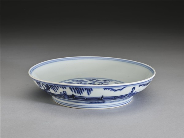 青花三友〈海棠〉詩意仕女圖盤