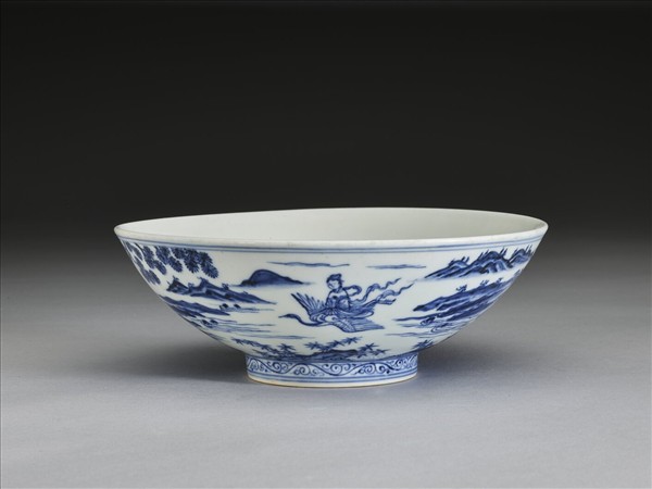 青花仙女乘鶴圖碗