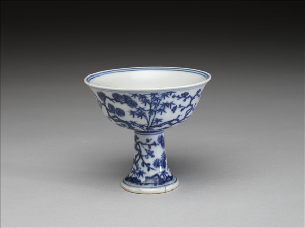 青花三友圖高足杯