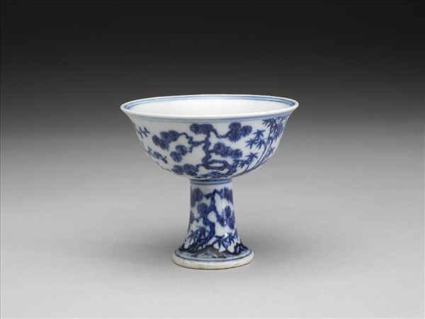 青花三友圖高足杯