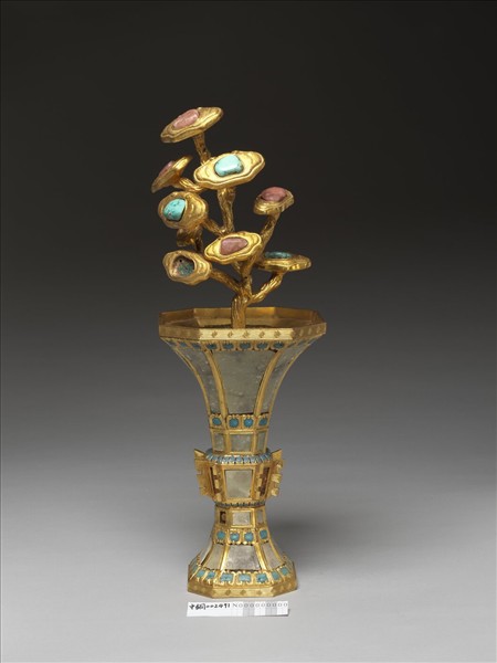銅鍍金嵌料及填琺瑯觚（五供）