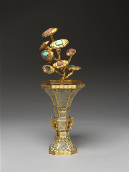 銅鍍金嵌料及填琺瑯觚（五供）