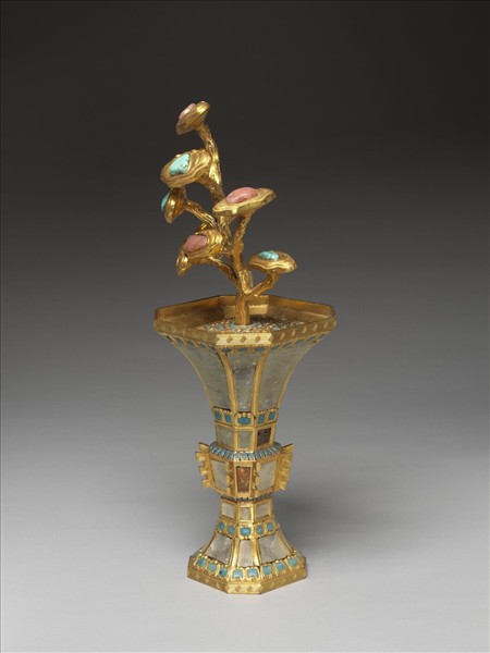 銅鍍金嵌料及填琺瑯觚（五供）