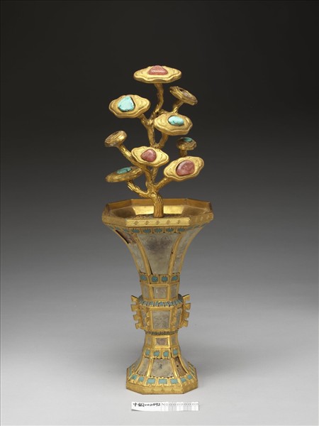 銅鍍金嵌料及填琺瑯觚（五供）