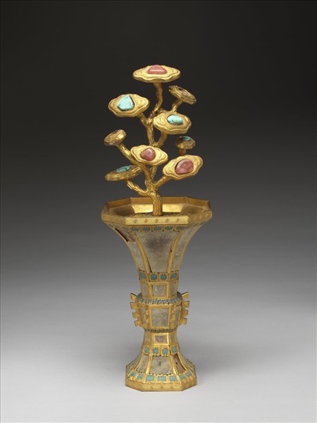 銅鍍金嵌料及填琺瑯觚（五供）