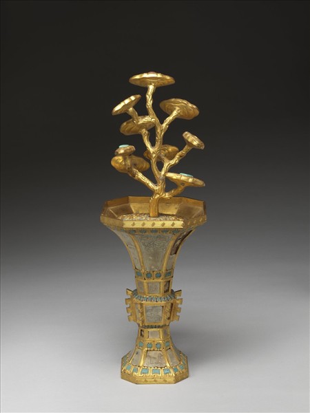 銅鍍金嵌料及填琺瑯觚（五供）