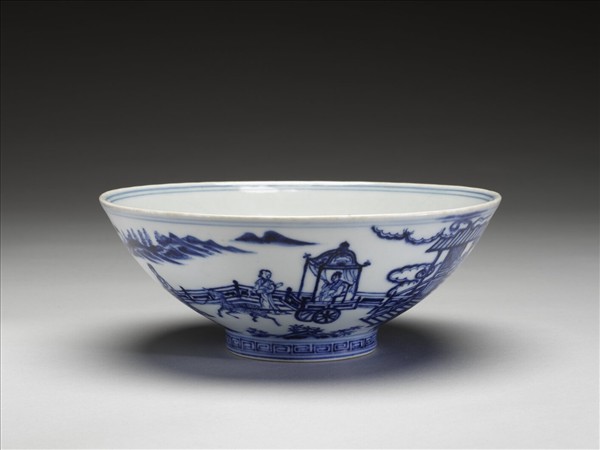 青花三友仕女夜遊圖碗