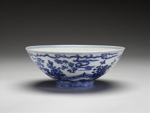 青花三友仕女夜遊圖碗