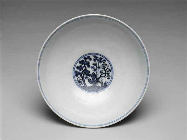 青花三友仕女夜遊圖碗