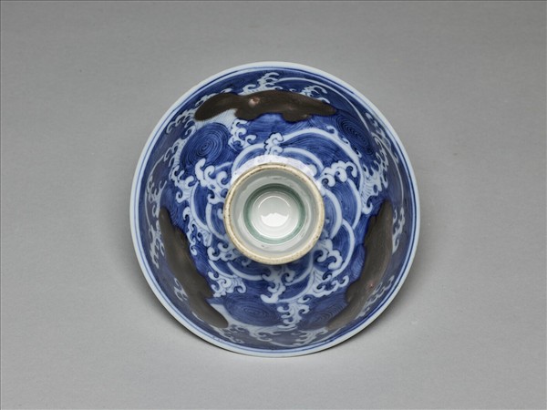 青花釉裡紅三魚紋高足碗