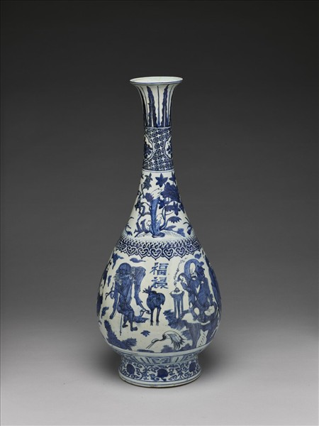 青花八仙慶壽圖玉壺春瓶