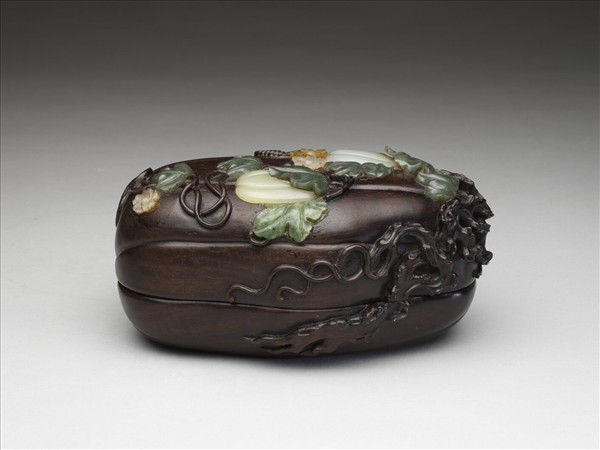 紫檀嵌玉瓜形盒