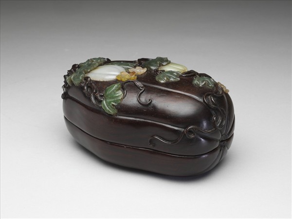 紫檀嵌玉瓜形盒