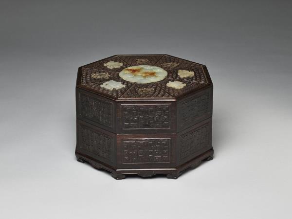 嵌玉紫檀八方盒