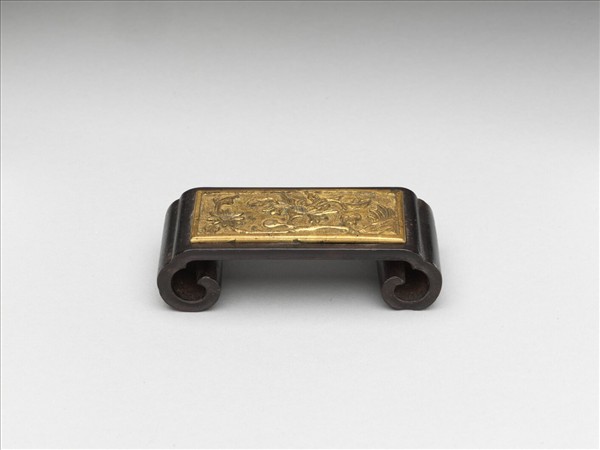 紫檀嵌銅花卉墨床