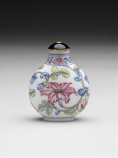 玻璃胎畫琺瑯轉枝花卉紋鼻煙壺