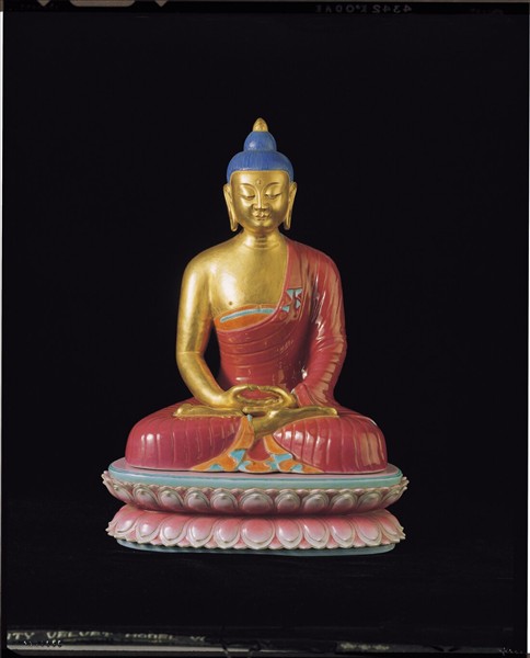 粉彩描金結定印佛像