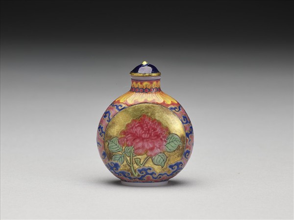 玻璃胎畫琺瑯月季流雲紋鼻煙壺