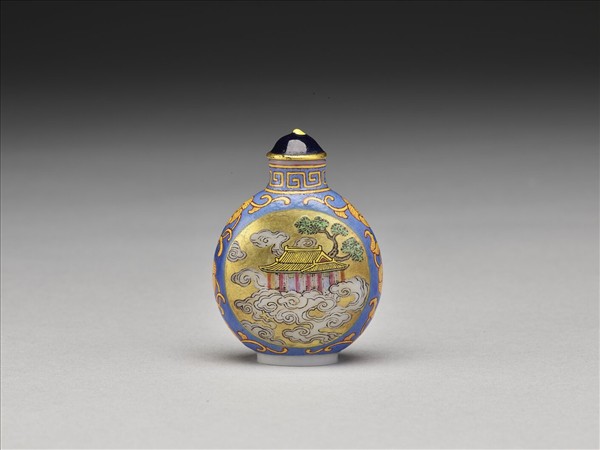 玻璃胎畫琺瑯瓊樓仙閣圖鼻煙壺