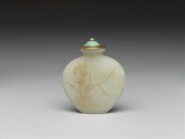 玉填金蘭花紋鼻煙壺