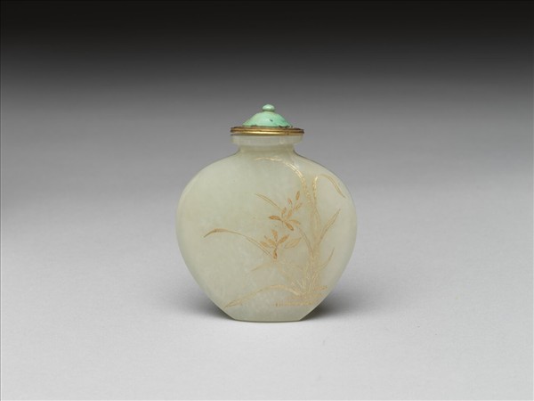 玉填金蘭花紋鼻煙壺
