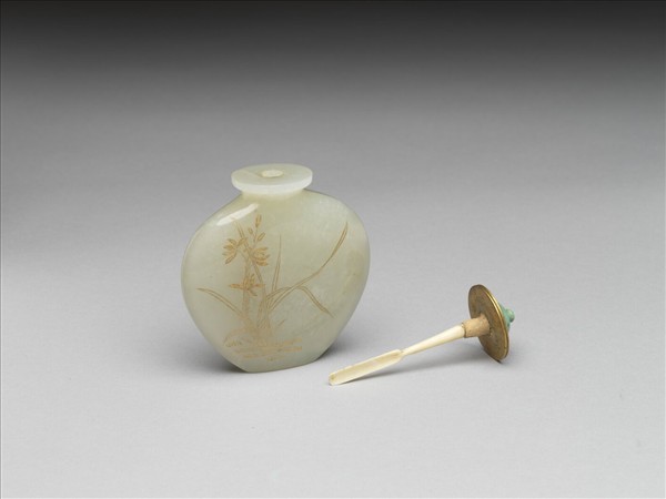 玉填金蘭花紋鼻煙壺