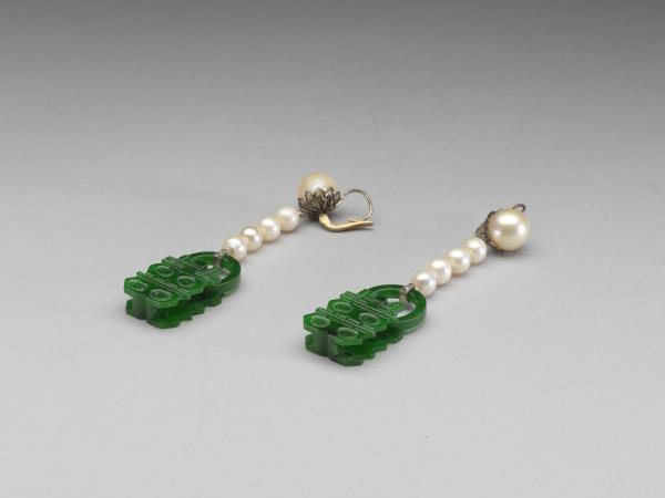 翠玉囍字耳墜