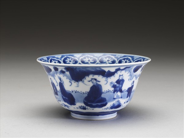 青花山水人物碗